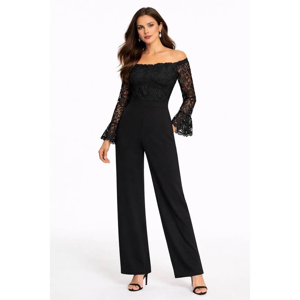 ADRIANNA PAPELL Black Off The Shoulder Lace Jumpsuit Size US XL  NWOT